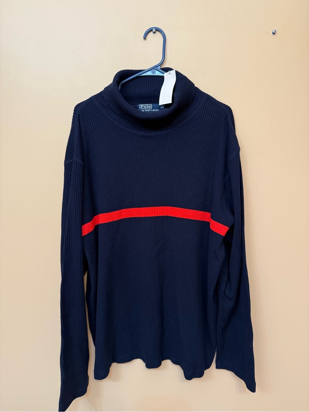 Polo by Ralph Lauren Navy Turtleneck Sweater with Red Chest Stripe